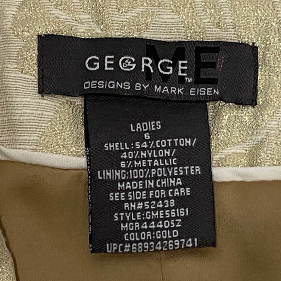 George ME Mark Eisen Blazer Jacket Womens Size 6 Gold Metallic Floral Damask - Picture 7 of 7